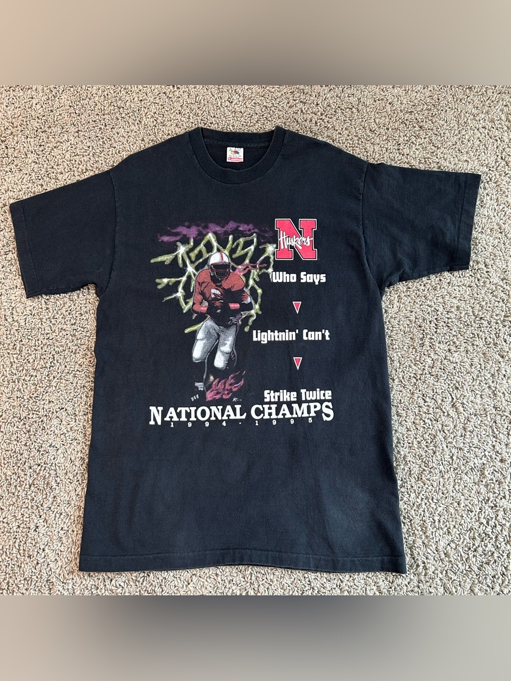 VTG FOTL 90s Mens Large Nebraska Huskers Champions 1994-95 Single Stitch Shirt